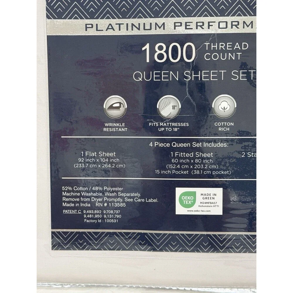 PLATINUM PERFORMANCE 1800 Thread Count Queen Sheet Set Light Grey NEW